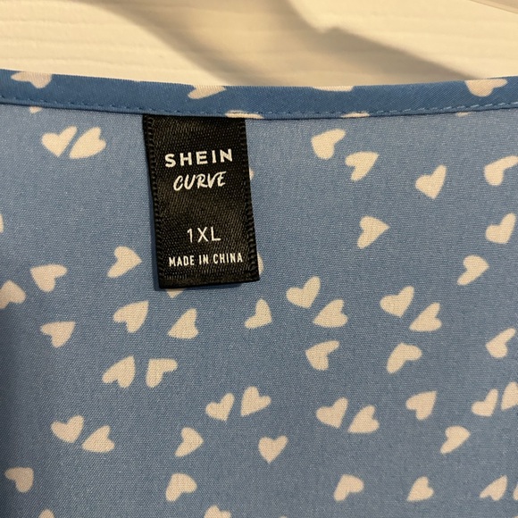 SHEIN Blue Heart Print Tiered Babydoll Dress Lantern Sleeve Plus Size 1X - Picture 4 of 6